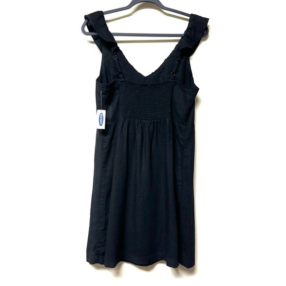 OLD NAVY Fit & Flare Linen Blend Black Smocked Back Ruffle Mini Dress - Picture 8 of 15